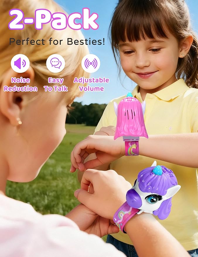 Vvinca Walkie Talkies for Kids 2 Pack, Unicorn Gifts for 3 4 5 6 7 8 Year Old Girl, Anti-Loss Wrist Watch Toys for Toddlers, Long Range Camping Gear and Outdoor Birthday Present (Pink and Purple)