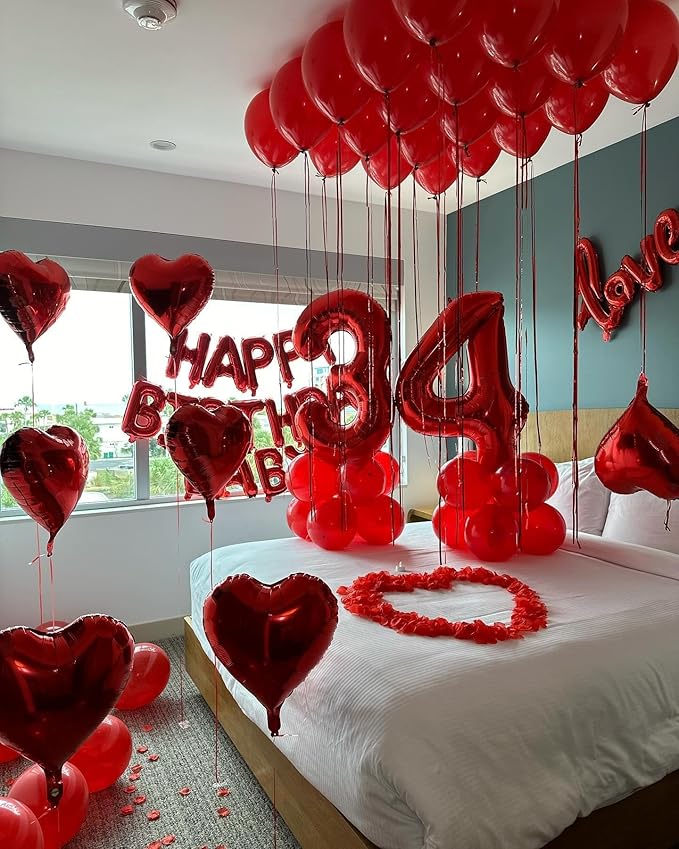 Red 4 Balloon, Number Balloon 40 Inch for 4th Red Party decorations, Four Large Numbers for Party Decor, Number 4 Balloon