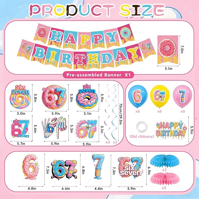 6 7 Birthday Decorations Funny 6 7 Happy Birthday Banner Six Seven Theme Party Supplies Blue Pink Birthday Party Decor for Kids Teens Adults Table centerpiece Decorations
