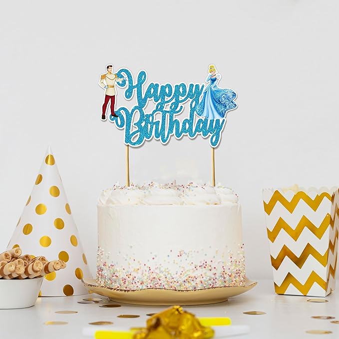 "Cnderela Happy Birthday Cake Topper – Princess Theme Birthday Party Supplies – Magical Fairytale Cake Decoration – Perfect Birthday Cake Topper for Princess Party – Reusable Glitter Cake Décor"