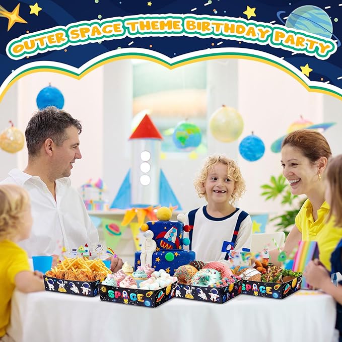 Mifoci 36 Pack Outer Space Birthday Party Decorations Space Themed 5 lb Large Solar System Planet Nacho Boats Severing Food Trays for Kids Astronaut Galaxy Party Supplies