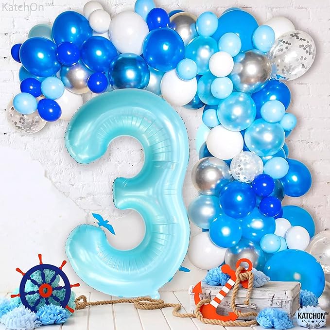 KatchOn, Giant Light Blue Number 3 Balloon - 40 Inch | Blue 3 Balloon Number for 3rd Birthday Decorations | 3rd Anniversary Decorations | Baby Shark Birthday Decoration