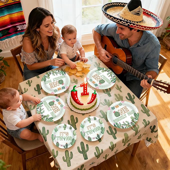 96Pcs Mexican Twins Baby Shower Decorations One Prickly Pair Plates and Napkins Mexico Fiesta 1st Birthday Decoration Favor for Twin Boys Girls Cactus Gender Reveal Birthday Party Supplies Serves 24