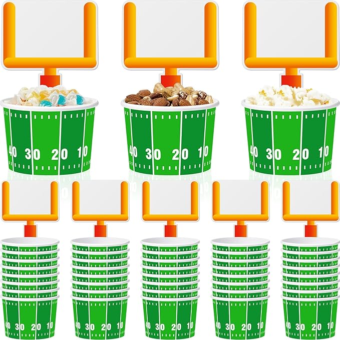 Suclain 50 Set Football Bowls Snacks Paper Cups Disposable Football Party Decorations Supplies Favors with Tailgate Cards for Kids Tailgate Games Birthday Sports Events Popcorn