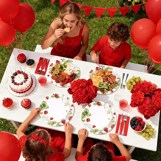 50Pcs Strawberry Paper Plates 10 Inch Heavy Duty Disposable Strawberry Birthday Party Decorations Spring Sweet Fruit Themed Plates for Girls Spring Wedding Picnic Birthday Dinner Party Supplies