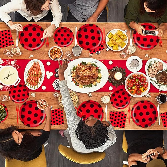 96Pcs Ladybug Plates and Napkins Party Supplies, LadybugThemed Tableware Set, Cute Disposable Dinnerware for Birthday Dessert Tea Party Decoration, 24 Guests