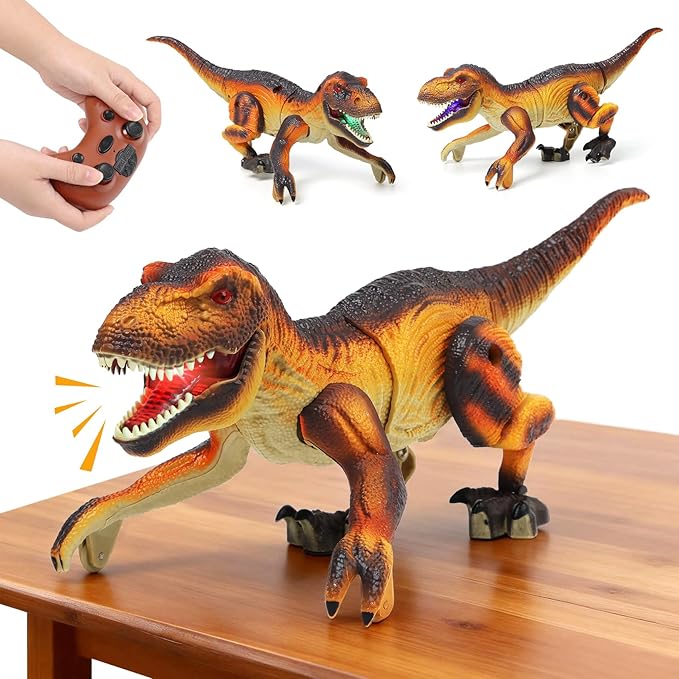 Remote Control Robot Dinosaur Kids Toys Idea for Boys 5-7, 8-10, 8-12 to Play on The Desktop - Cute Small Realistic RC Walking Dinosaurs with Sounds and Lights