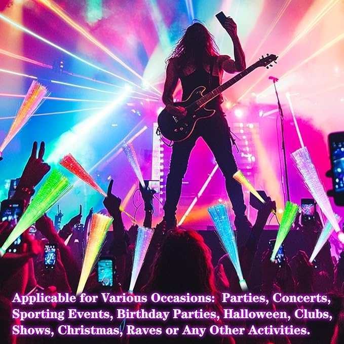 30 Pcs Colorful Glow Fiber Wands,Toys Glow Sticks Bulk Party Pack for Adults,Glow in the Dark Party Supplies for Mardi gras Easter Basket,football ,Wedding, Birthday,Classroom,Concert,Pool carnival