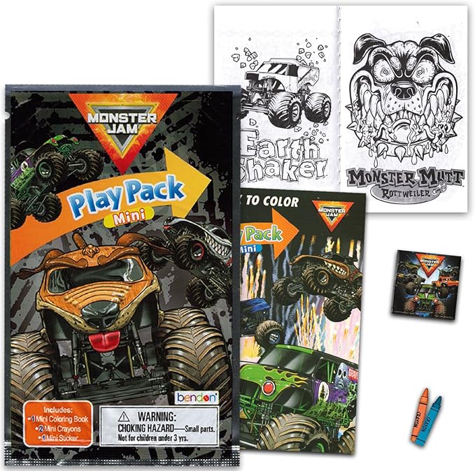 8 Pc Monster Jam Mini Party Favors Set - Bundle with 8 Play Packs with Mini Coloring Books, Stickers, and Goodie Bags | Monster Jam Birthday Party Supplies Decorations