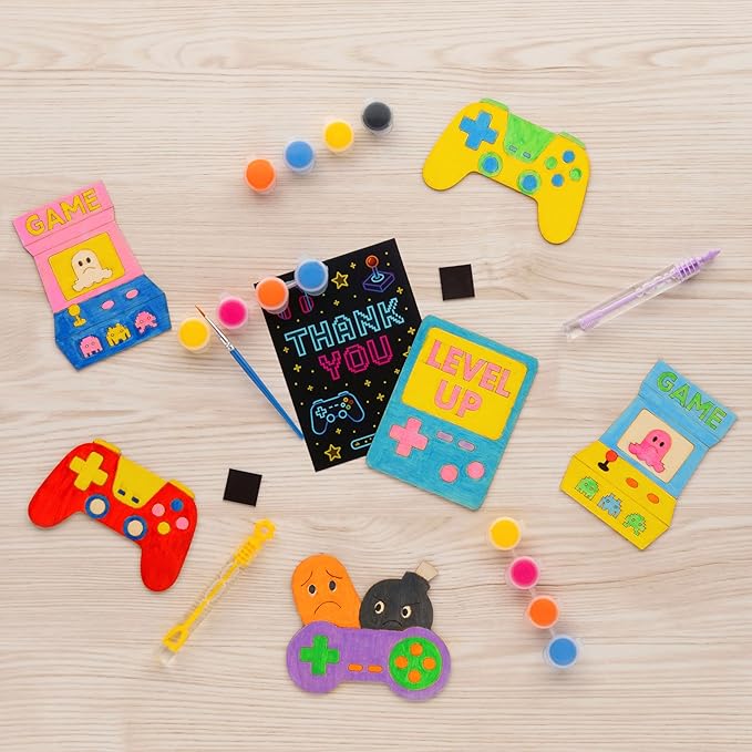 GOGREENWOVEN Video Game Party Favors - 12 PCS Gamer Birthday Party Supplies - Gaming Bubbles & Paint Crafts - Game On Birthday Decorations Goodie Bags Gifts Prizes