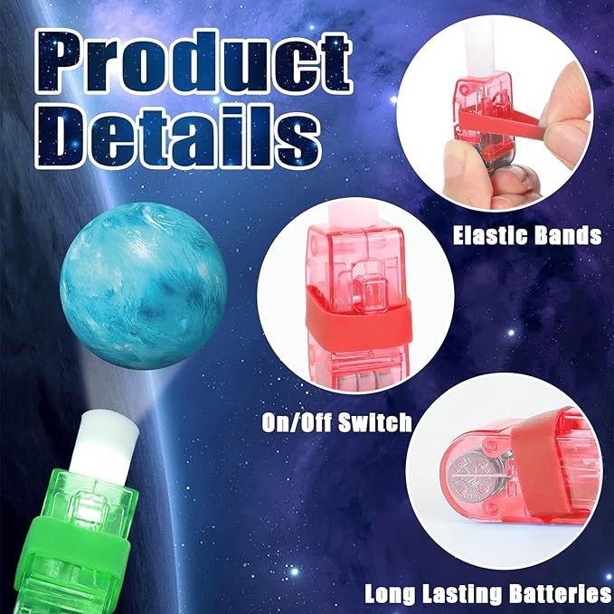 CHUNNIN 36 PCS Space Party Favors Outer Space Birthday LED Light Up Finger Lights, Glow in the Dark Galaxy Planet Finger Light Bulk for Goodie Treat Bags Stuffers Solar System Birthday Party Supplies