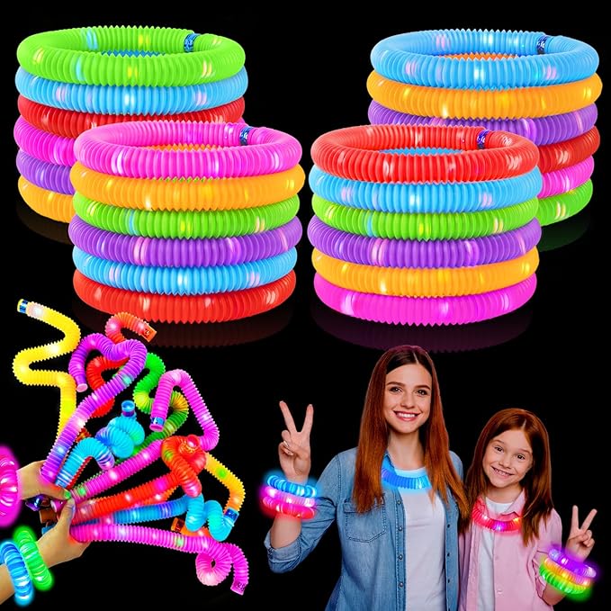 Glow Sticks Goodie Gift Bag Stuffers for Kids 36 PCS,Light up Pop Tube Bracelet Necklace for Toddlers,Glow in the Dark Party Favors Decorations,Easter Basket Essentials Ideas Games Prizes for Boy Girl