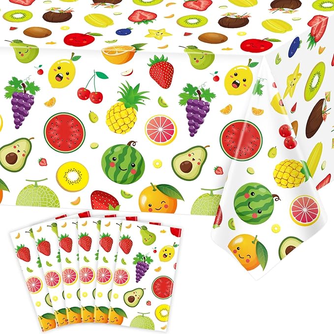 6 Pack Fruit Tablecloth Tutti Fruit Party Decorations Lemon Watermelon Strawberry Disposable Table Cloth Summer Theme Birthday Table Covers for Hawaiian Baby Shower Dancing Luau Supplies 51X86IN