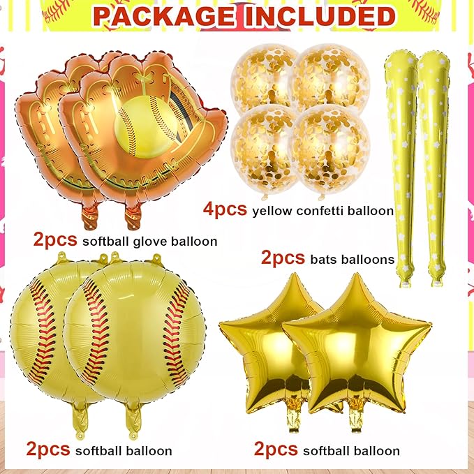 Softball Party Balloons,12pcs Softball Glove Foil Balloons,Bat Balloon confetti balloon for Sports Theme Supplies Gender Reveal Baby Shower Decoration,Boys Girls Birthdays Party Supplies