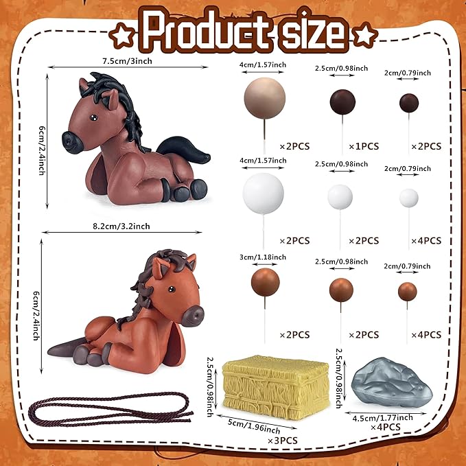 31 PCS Horse Cake Toppers Ball Cake Picks Horse Baby Shower Cake Decoration for Horse Theme Party Favors Supplies