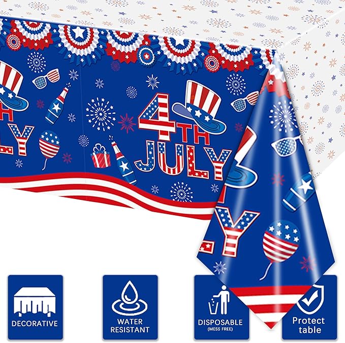 3-Pack Independence Day Party Tablecloths - 4th of July Festival Decorations - Disposable Table Covers - 54x108 Inches
