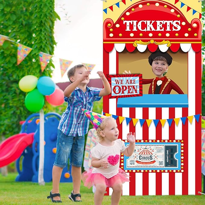Carnival Circus Theme Party Decorations, Halloween Carnival Photo Door Banner Ticket Booth Backdrop Props, Large Photo Door Banner Door Hanging for Halloween Decorations Carnival Game Supplies
