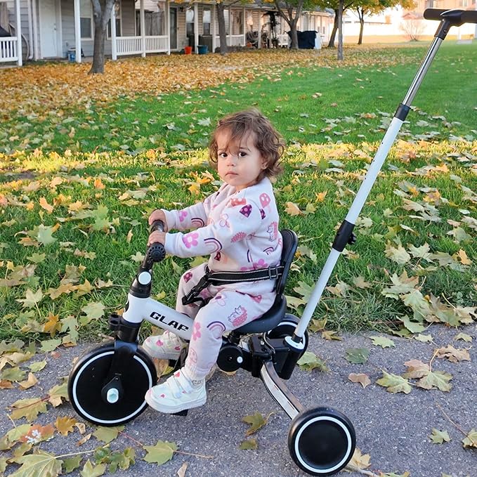 Glaf Tricycle for Toddlers 1-3 Toddler Bike with Push Handle 2-4 Years Baby Bike Toys for 2 Years Boys and Girls Balance Bike with Adjustable Seat Height and Backrest Birthday Gift（Black