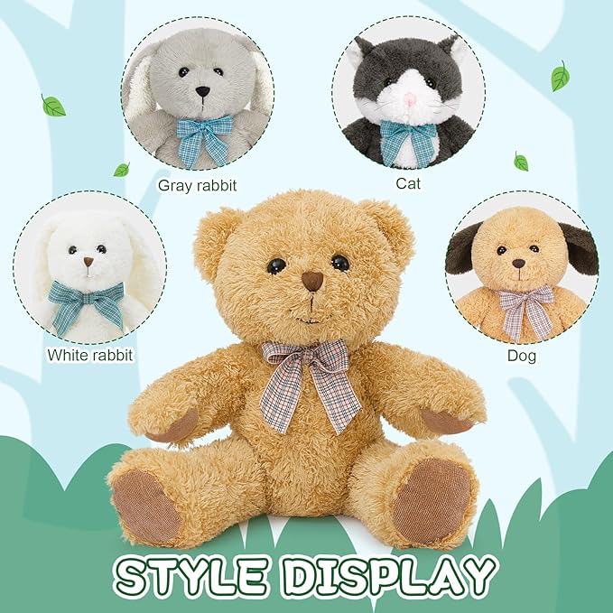 MaoGoLan 5 Pack Soft Stuffed Animals Bulk for Easter 13'' Cute Plush Toys Party Favors Bundle for Kids Teens Girls - Teddy Bear, Floppy Bunnies, Dog, Cat - Baby Shower Decor