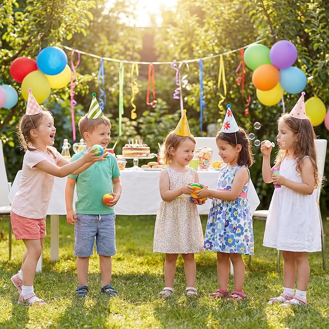 Olen Party Hats for Kids Birthday, 11 Pack Birthday Hats with Pom Poms, Paper Cone Caps for Stuffed Animals, Party Crown Caps Set, Small Celebration Accessories for Girls Boys Toddlers
