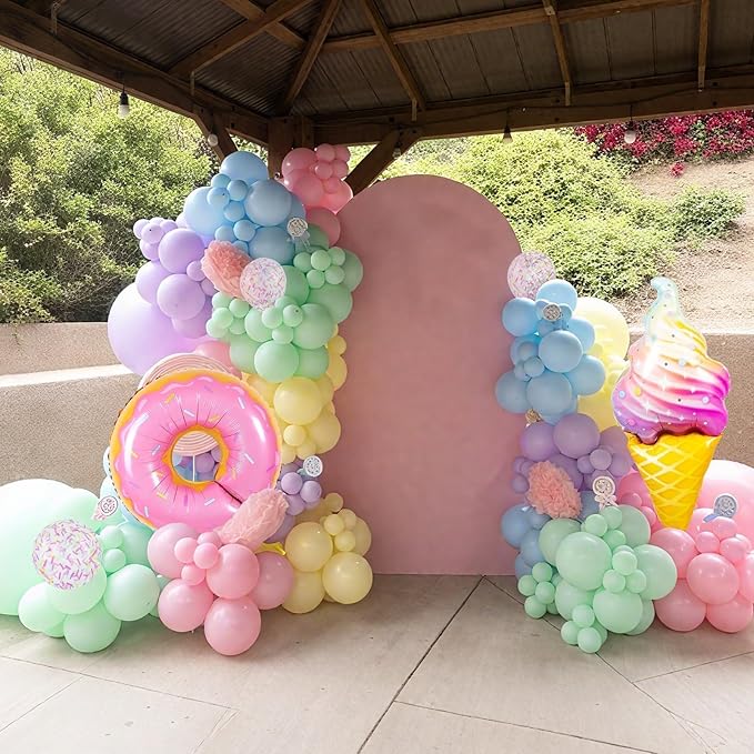 Pastel Balloons, 12 Inch Macaron Pink Purple Yellow Green Blue Confetti Balloons with Donut and Ice Cream Foil Balloon for Gilrs Easter Sweet Birthday Party Rainbow Baby Shower Decorations