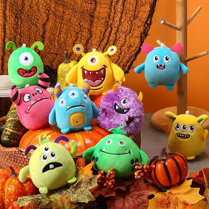 Libima 9 Pcs Mini Stuffed Animals Bulk Adopt a Pet Party Favors 3.15 Inch Small Plush Keychains Cute Ornaments Toys for Baby Shower Birthday Gift Bags Fillers Easter Basket Stuffers(Monsters)