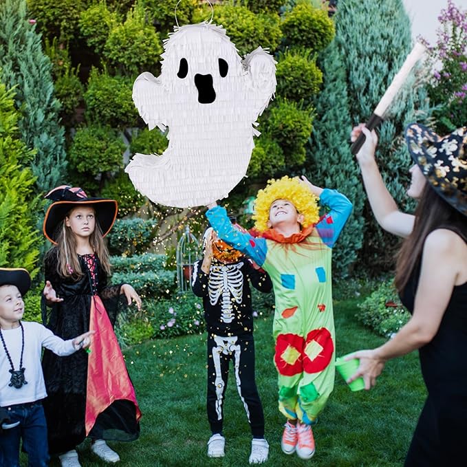 Ghost Pinata Halloween Pinata with Stick and Blindfold Holidays Decorations for Halloween Party Supplies Kids Birthday Game Parties Ghost Themed Decor