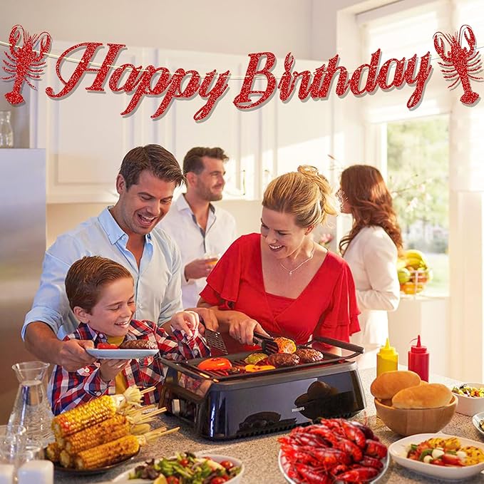 Glitter Crawfish Birthday Party Decorations Lobster Boil Happy Birthday Banner Crawfish Party Supplies