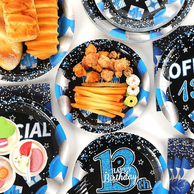 50 Guests Official Teen Birthday Plates and Napkins Party Supplies 13th Birthday Party Decorations Disposable Tableware Set Official Teen 13th Dinnerware Favor for Kids Girls Teenager, 200PCS