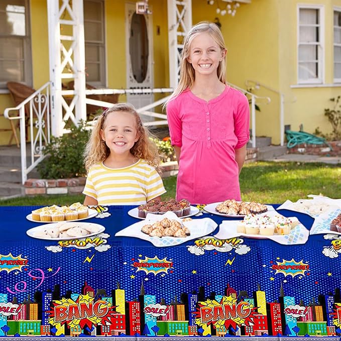Superhero Plastic Tablecloth 2 Pack 51 x 87 Inches Superhero Party Decorations Rectangle Disposable Hero Table Cover Super Hero Theme Birthday Party Supplies