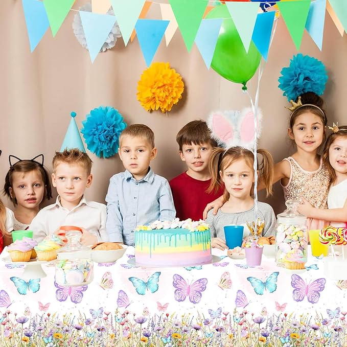 2 Pack Butterfly Tablecloth Birthday Party Decorations for Spring Butterfly Theme Girls Baby Shower 1st 2nd 3rd 4th Birthday Party Table Supplies Favors, 108 x 54 Inch
