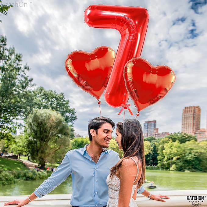 KatchOn, Giant Red Number 7 Balloon - 40 Inch | 7th Birthday Balloon for 7th Birthday Decorations | 7 Balloon number for Birthday | Seven Number | Number Balloons for Anniversary Decorations