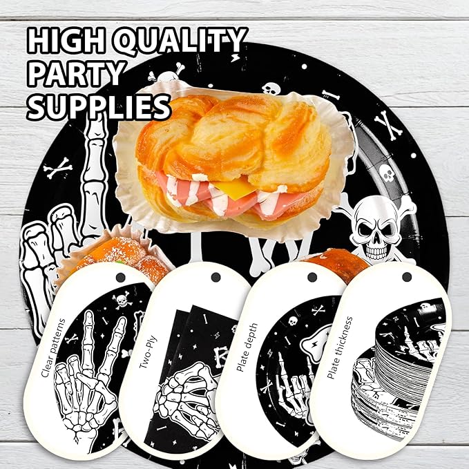 168Pcs Bad Two The Bone Birthday Party Supplies Rock And Roll Plates Napkins Cups Music Theme Tableware Sets 2 Years Old Decorations for 2nd Birthday Baby Shower Party Decorations Serves 24
