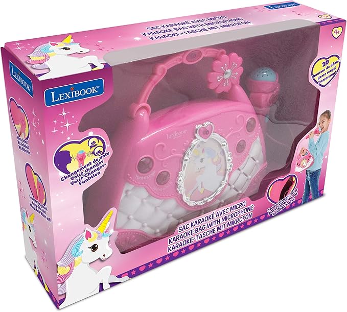 Lexibook Unicorn, Karaoke Bag with Microphone, Voice Changer, Demo Songs, Light Effects, mic Included, aux-in Input, Pink/Blue, K102UNI