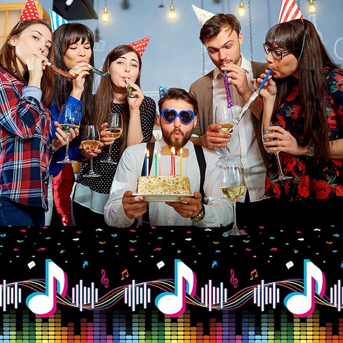 Gatherfun Music Party Disposable Tablecloth, Plastic Table Cover for Music Themed Birthday Party, 3 PCS, 54”x108”