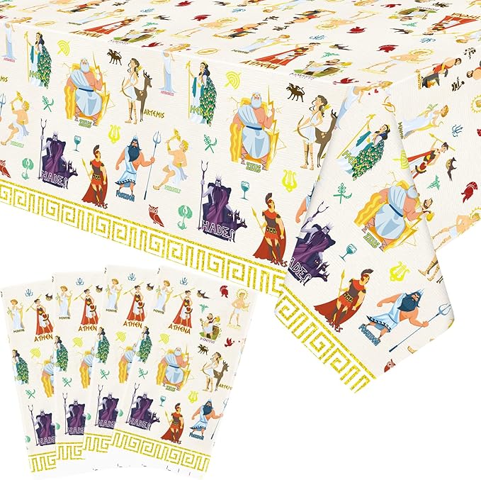 4 Pack Greek Mythology Party Tablecloth - Greek Mythology Decorative Table Cover Party Table Cloth Supplies for Ancient Greece Culture Supplies (51 x 86 Inches)