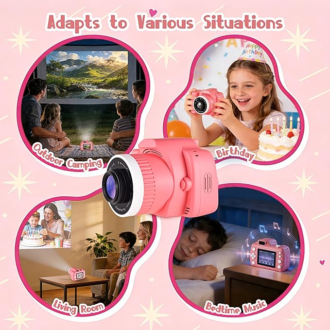 Kids Digital Camera with Video Games, Digital Camera for Kids Fhd 1080P, Kids Video Camera Digital Camcorder with Projector Stent for Gifts White