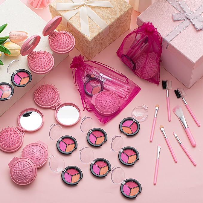 12 Sets Kids Makeup Kit for Girls, Kids Spa Party Supplies for Girls, Sleepover Makeup Cosmetic Set Birthday Party Favors Toddler Girl(Pink)