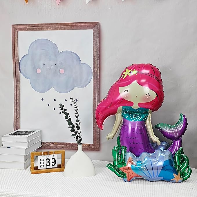 Self-Standing mermaid birthday balloon mermaid foil balloon Ocean Balloon for Girls Under The Sea Little Mermaid theme Birthday Party Baby Shower Birthday Decoration Supplies