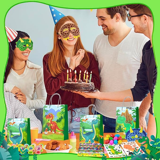Dinosaur Birthday Party Decorations Kit, 96pcs Dinosaur Party Favor Bags Fillers Stamps Keychains Dino Stickers etc for Dinosaur Birthday Supplies