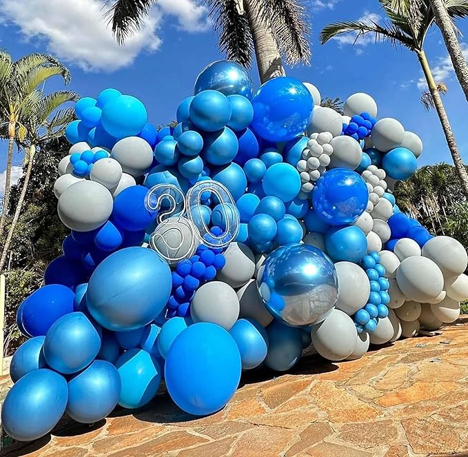 KALOR 22 Inch Blue Mylar Balloons, 10Pcs Big Metallic Balloons,Large 4D Giant Round Foil Balloon for Birthday Party Baby Shower Gender Reveal Decoration and Supplies