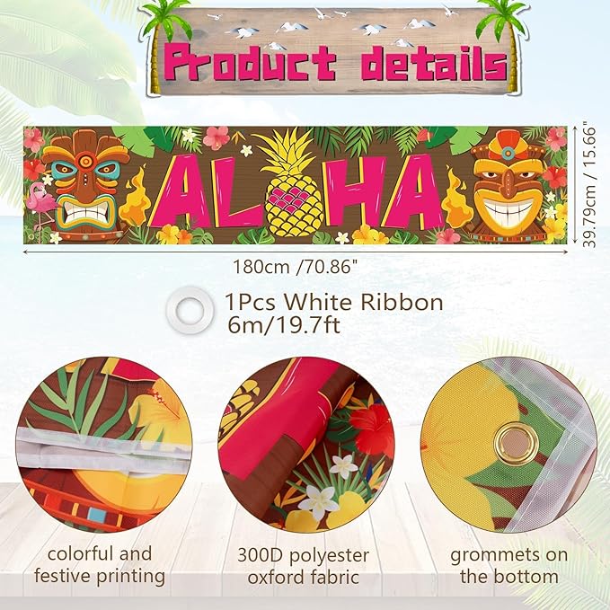 OuMuaMua Hawaiian Luau Party Decorations, Aloha Party Decorations, Tiki Decorations Aloha sign with Lights for Summer Aloha Moana Hawaii Luau Party Decoration, Tropical Birthday Tiki Party Supplies