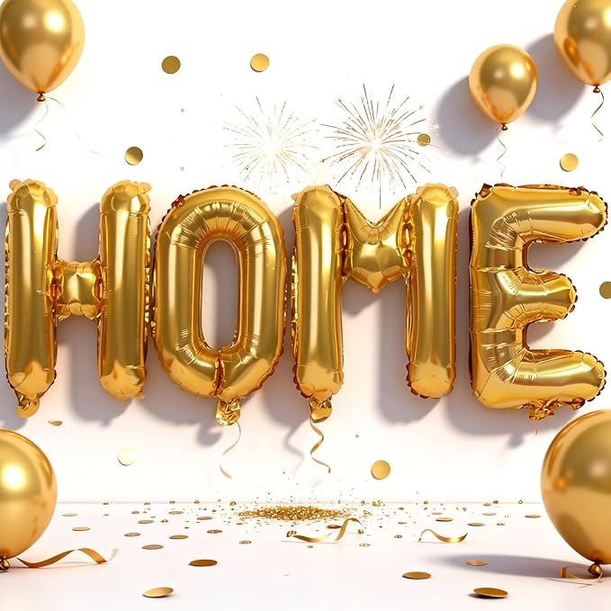 40 Inch Gold HOME Balloon Letters for Housewarming Party Decorations, Large Metallic Gold Chrome New Home Sweet Welcome Balloon Banner Sign for Real Estate Open House Warming Homecoming Party Decor