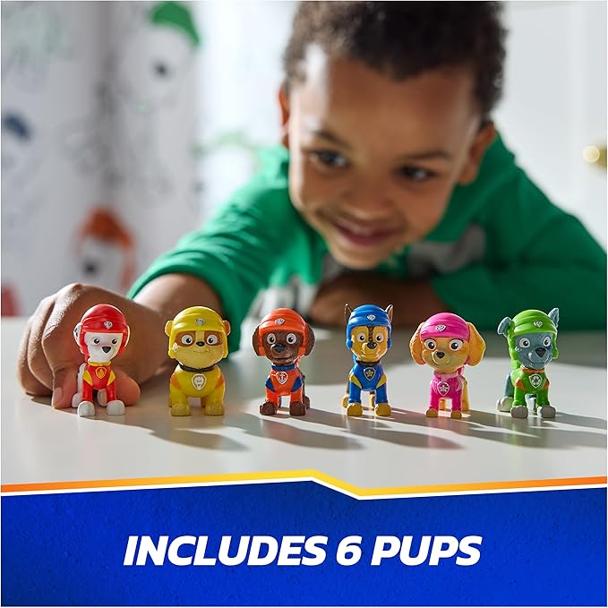 Paw Patrol: Rescue Wheels, 6-Pack Pup Squad Action Figure Gift Set, Under 2-Inch Figures, Kids Toys for Boys & Girls Ages 3 and Up