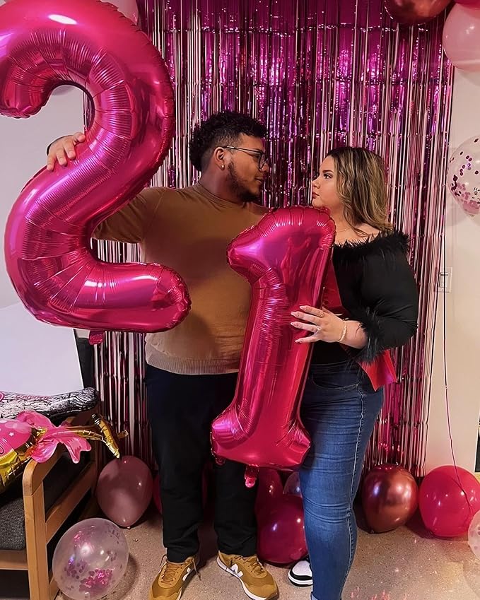 Hot Pink Number 21 Balloons 40 inch, 21 Number Balloons, 21st Birthday Decorations, 21 Year Old Women Hot Pink Party Supplies