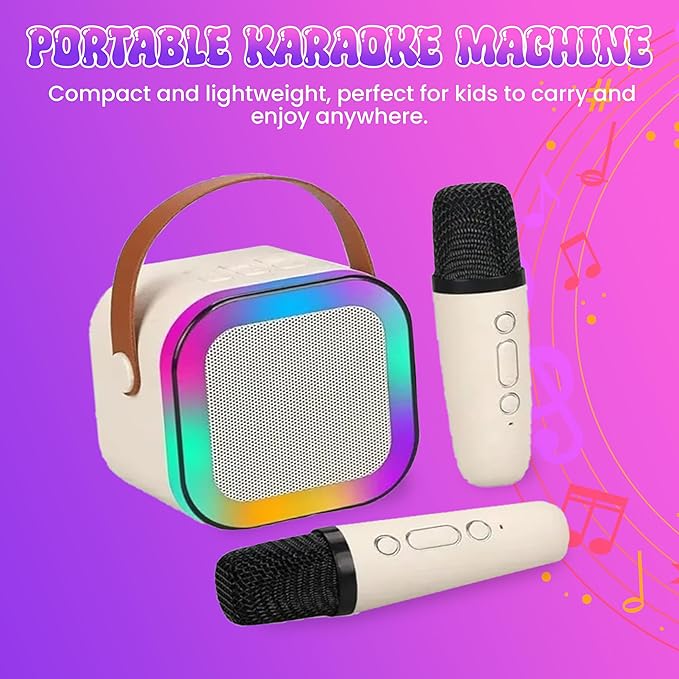 Mini Karaoke Machine Toy for Kids with 2 Wireless Microphones - Portable Bluetooth Kids Karaoke Machine, Fun Singing System for Children, Ideal Gift for Girls and Boys