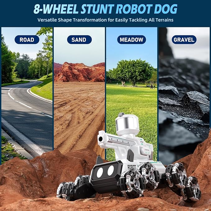 Godboat Robot Dog - Smart Toys for Kids with Music & LED Eyes, 2.4GHZ RC Car, 8-Wheel Stunt, 9+ Lifelike Actions and Water-Shooting, Age 3 4 5 6 7 8 Year Old Boys Girls Christmas & Birthday Gifts 2026