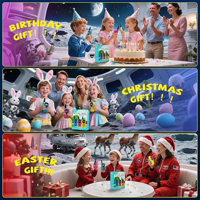 Rechargeable Walkie Talkies for Kids, Easter Basket Stuffers/Easter Gifts for Kids, Walkie Talkie Toys for Girls Boys, Outdoor Toys Games for Kids, Gifts for 3 4 5 6 7 8 9 10 Year Old Girls Boys