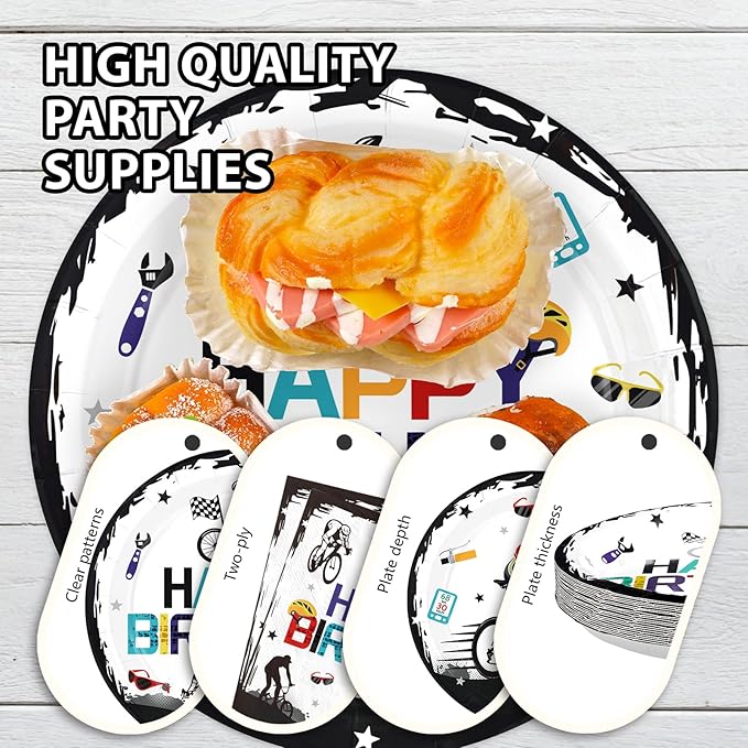 96Pcs Bicycle Birthday Party Decorations Mountain Bike Road Birthday Plates and Napkins Sets Sports Bicycle Racing Decorations for Boys Teens Adults Sports Bike Lover Bday Party Supplies Serves 24