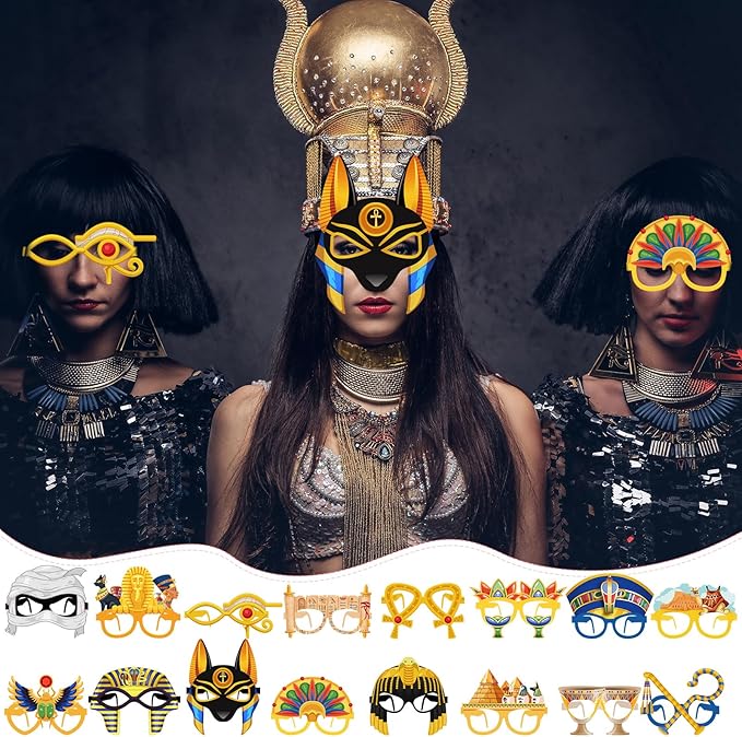Pajean 32 Pcs Ancient Egyptian Decor Egypt Theme Eyeglasses Paper Glasses Frame Ancient Egypt Photo Booth Props Decorations Party Favors for Egyptian Birthday Party Supplies